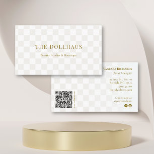 Neutral Checkered QR Code Modern Social Media Business Card