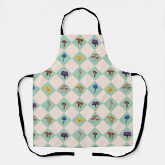 Neutral checks with assorted fungi apron