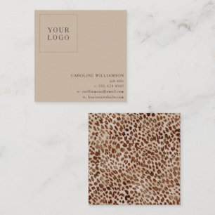 Neutral Cheetah Print Minimalist Boutique Logo Square Business Card