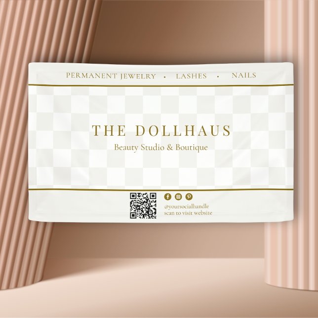 Neutral Chequerboard Business QR Event Display Banner (Creator Uploaded)