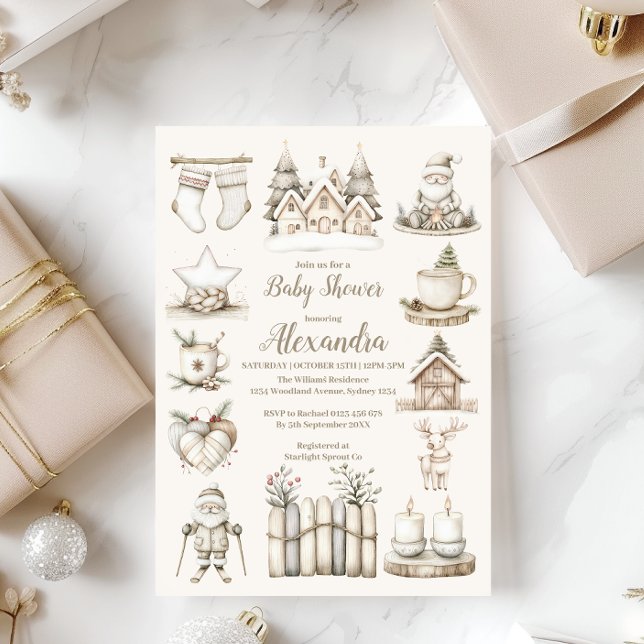 Neutral Christmas Collage Baby Shower Invitation (Creator Uploaded)