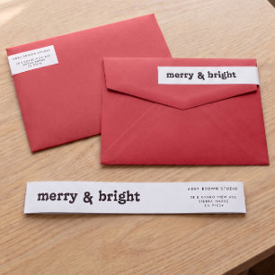 Neutral Christmas Merry and Bright Return Address Wrap Around Label