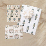 Neutral Christmas Nutcracker Monogram Wrapping Paper Sheet<br><div class="desc">Neutral watercolor christmas nutcrackers and wreaths make these monogram winter wrapping paper sheets perfect for winter holidays.</div>