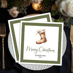 Neutral Christmas Tree Elegant Family Name Napkins
