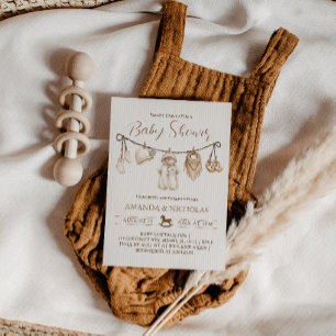 Neutral Clothes Baby Shower Striped Invitation