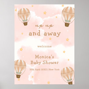 Neutral Cloud Hot Air Balloon Baby Shower Welcome  Poster