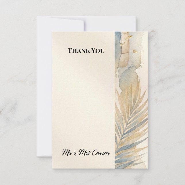 Neutral Coastal Palm Wedding Thank You Card (Front)