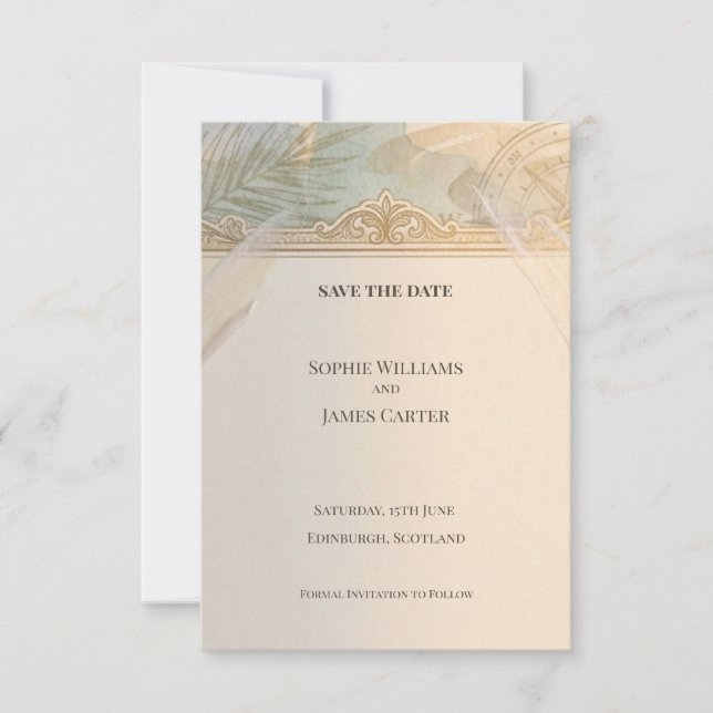 Neutral Coastal Save The Date Card (Front)