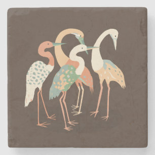 Neutral Color Pop Art Cranes   Stone Coaster