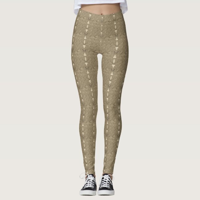 Neutral Colour Design Lined Pattern  Leggings (Front)