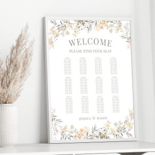 Neutral Colour Floral Fall Wedding Seating Chart