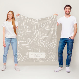 Neutral Colour Modern Tropical Palm Leaf Pattern Fleece Blanket