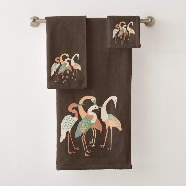 Neutral Colour Pop Art Cranes   Bath Towel Set (Insitu)