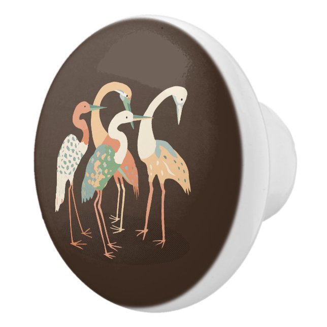 Neutral Colour Pop Art Cranes   Ceramic Knob (Right)