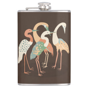 Neutral Colour Pop Art Cranes   Hip Flask