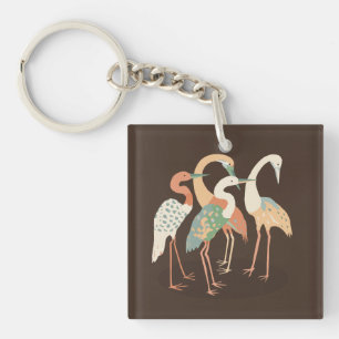 Neutral Colour Pop Art Cranes   Key Ring