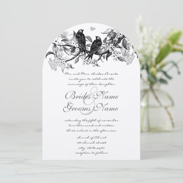 Neutral Colour Rustic Chic Lovebird Wedding Invitation (Standing Front)