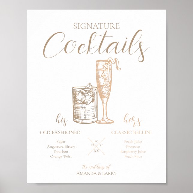Neutral Colour Wedding Signature Cocktails Sign  (Front)