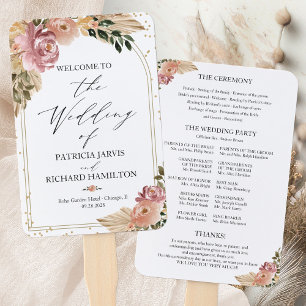 Neutral Colours Boho Floral  Wedding Program Hand Fan