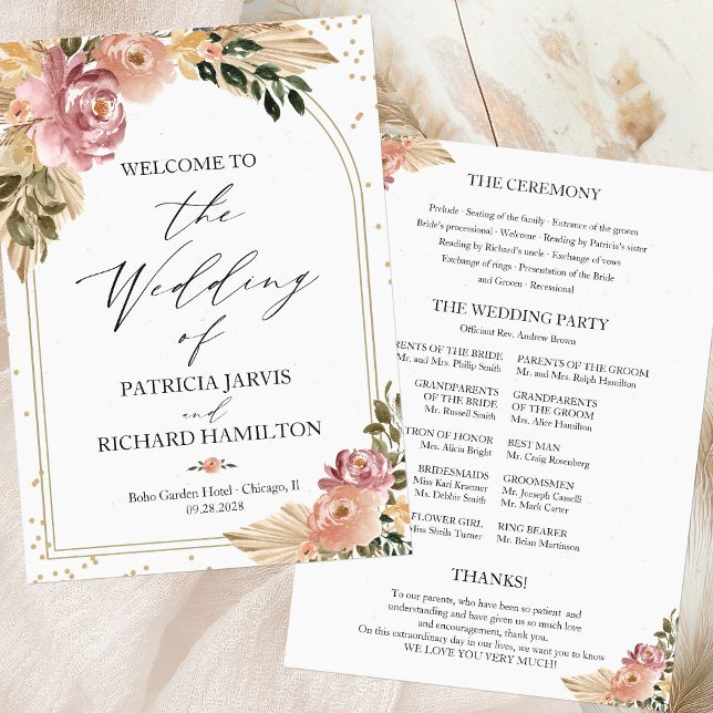 Neutral Colours Boho Floral  Wedding Program Invitation (Creator Uploaded)