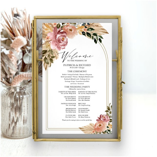 Neutral Colours Boho Floral Wedding Program Sign (Creator Uploaded)