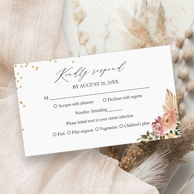 Neutral Colours Boho Floral Wedding RSVP Card (Creator Uploaded)