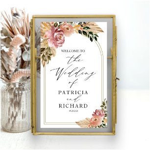 Neutral Colours Boho Floral Wedding Welcome Poster