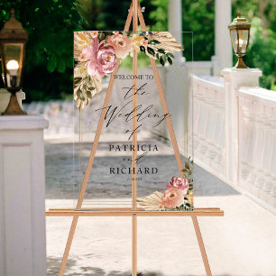 Neutral Colours Boho Floral Wedding Welcome Sign