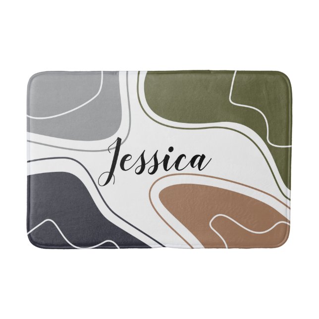 Neutral Colours Geometric Shapes Pattern Name Bath Mat (Front)