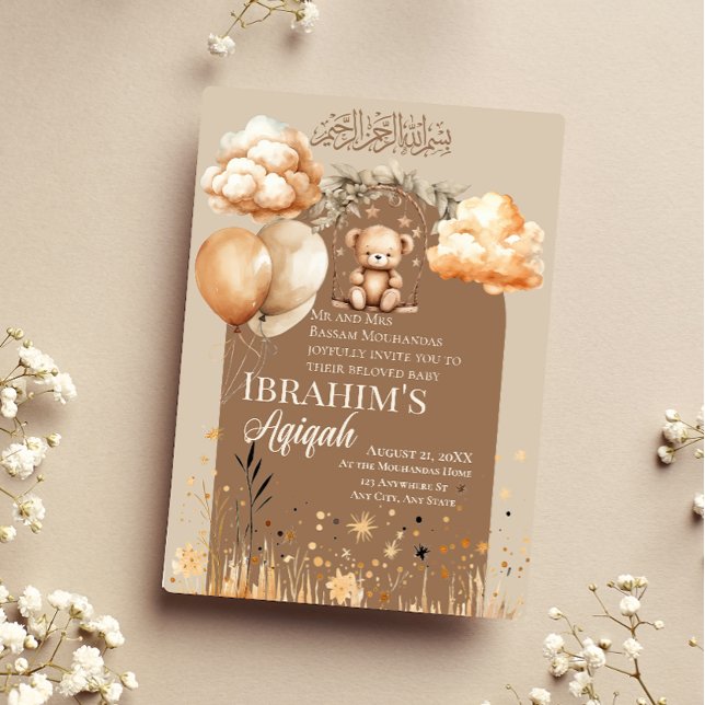  Neutral Colours Islamic Baby Aqiqah Invitation (Creator Uploaded)