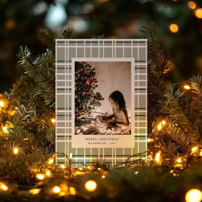 Neutral Colours Plaid Minimalist Photo Holiday Car (Creator Uploaded)