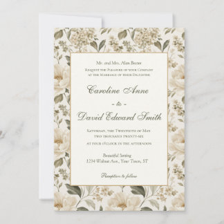 Neutral Colours Roses Floral Traditional Wedding Invitation