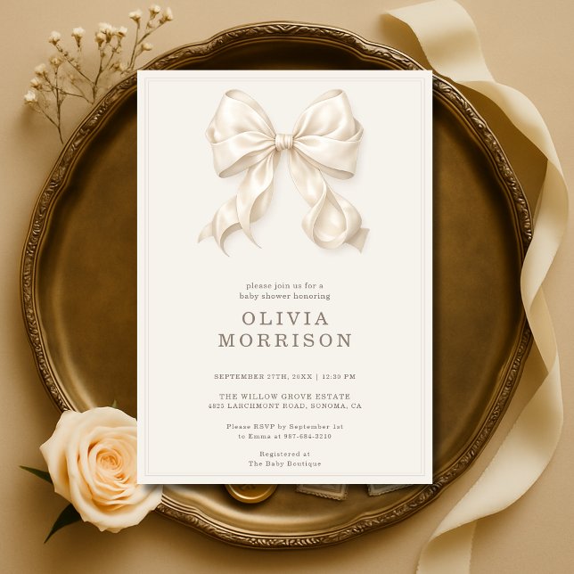 Neutral Coquette Bow Baby Shower Invitation (Creator Uploaded)