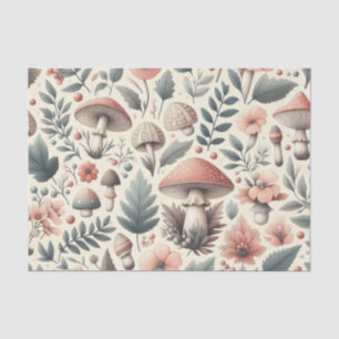 Neutral Cottagecore Mushrooms and Leaves Decoupage Tissue Paper
