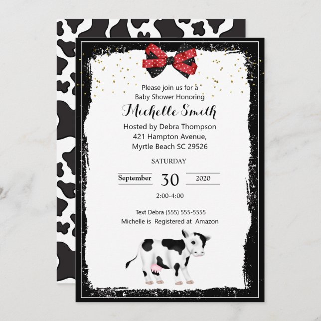 Neutral Cow Print Baby Shower Invitations (Front/Back)