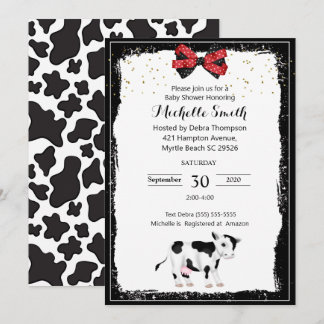 Neutral Cow Print Baby Shower Invitations
