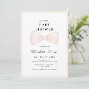 Neutral Cream Bow Baby Shower Invitation