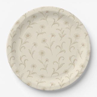 Neutral Cream Dainty Flower Botanical Print Paper Plate