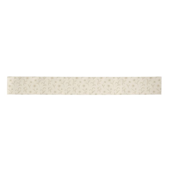 Neutral Cream Dainty Flower Botanical Print  Satin Ribbon (Front)