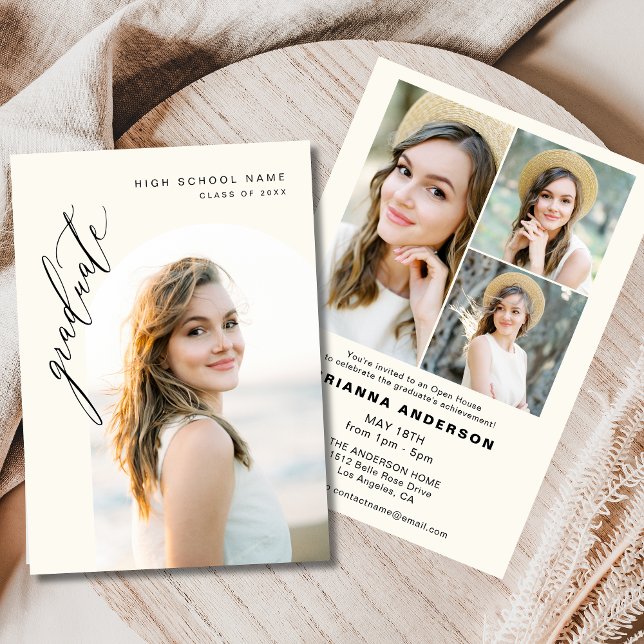 Neutral Cream Minimalist Photo Graduation Party Invitation (Creator Uploaded)