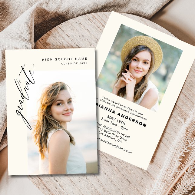 Neutral Cream Minimalist Photo Graduation Party Invitation (Creator Uploaded)