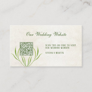 Neutral Cream & Vintage Green Rustic RSVP QR Code Enclosure Card