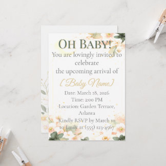 Neutral Daffodil Moon Baby Shower Invitation