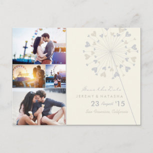 Neutral Dandelion Hearts 4 Photo Save The Date Announcement Postcard