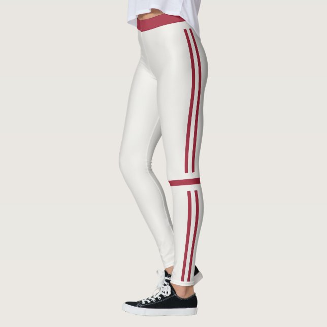Neutral Dark Maroon Stripes Personalise Athleisure Leggings (Left)