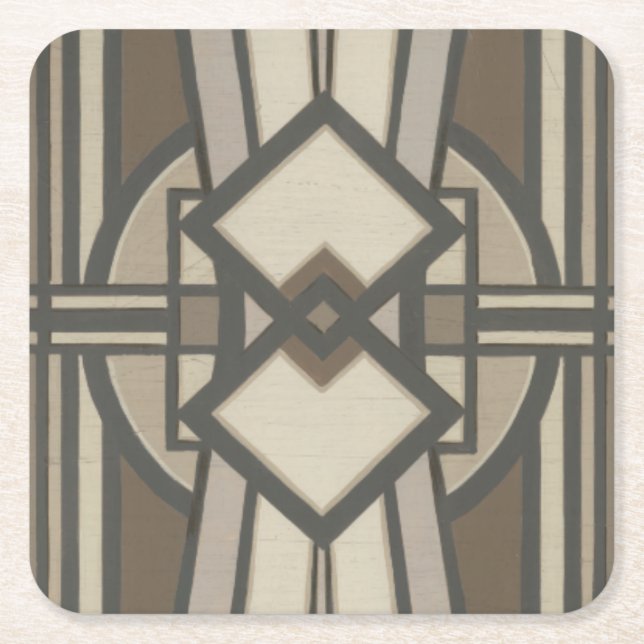 Neutral Deco Panel I Square Paper Coaster (Front)