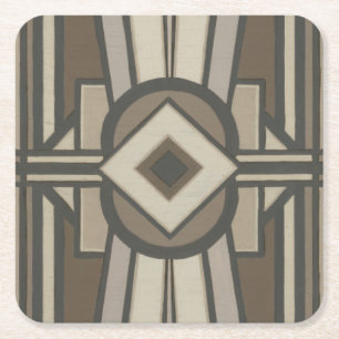 Neutral Deco Panel II Square Paper Coaster