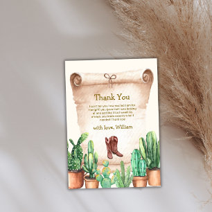 Neutral Desert Cactus Cowboy Boots Baby Shower Thank You Card