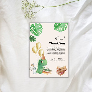 Neutral Dinosaur Storybook Balloon Baby Shower Thank You Card