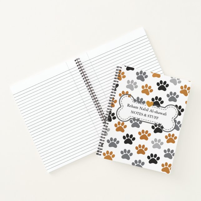 Neutral Dog Paw Print Pattern Notebook (Inside)